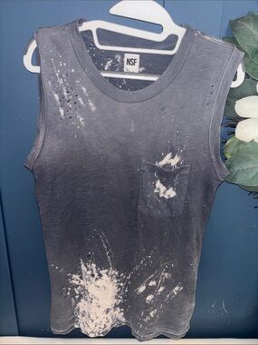 NSF Gray Distressed Bleached/Paint-Splatter Pocket Tank